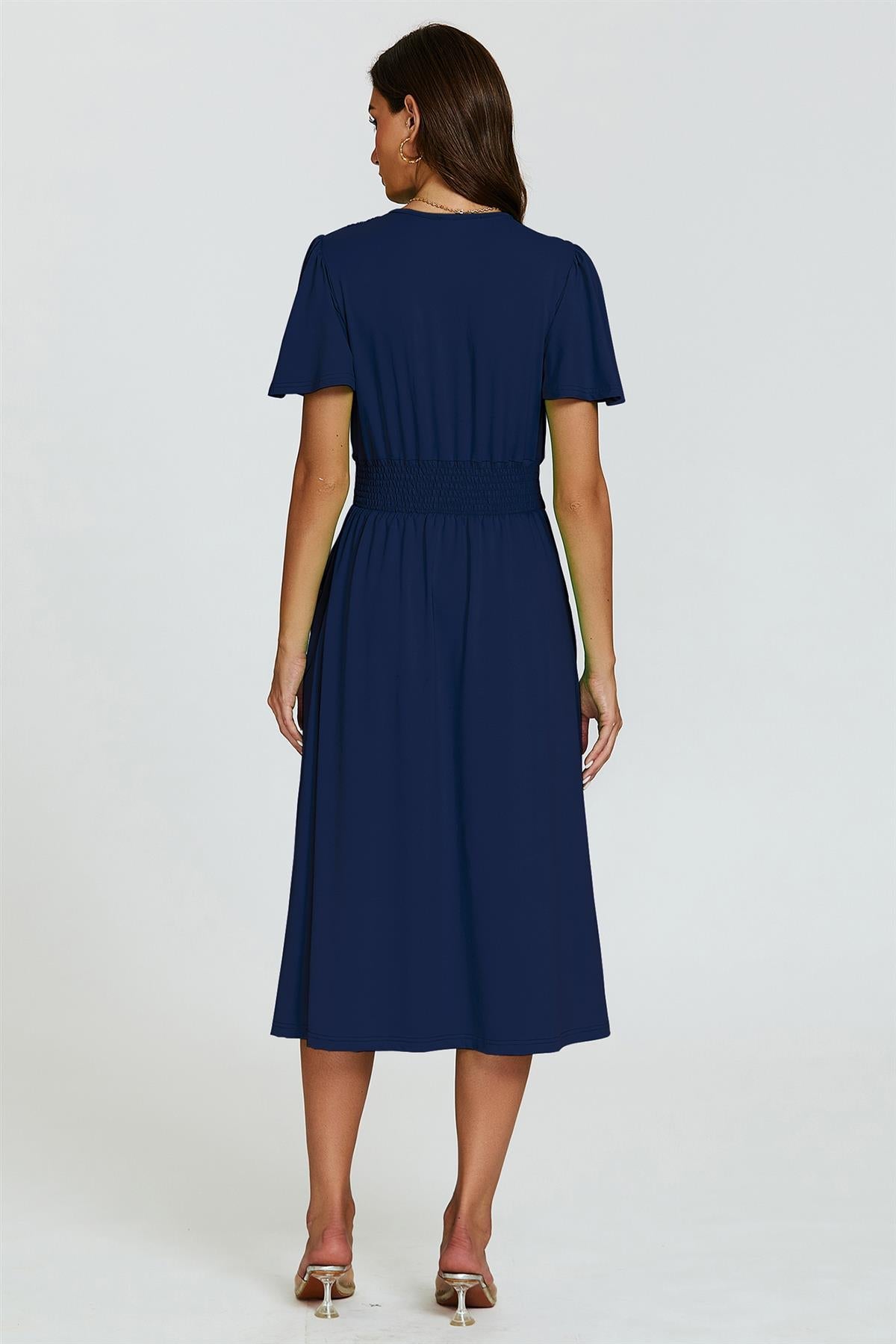 Angel Sleeve Jersey Midi Dress In Navy