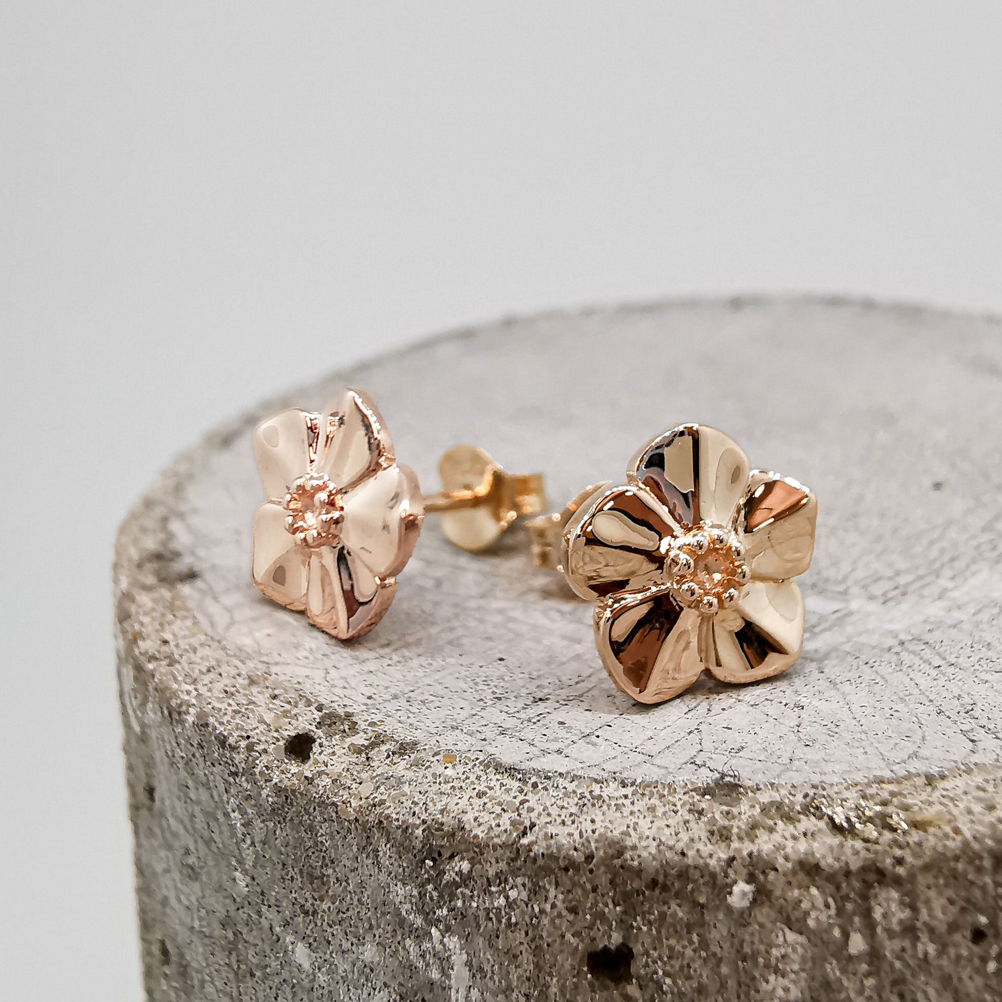 Puces d'oreilles en argent vermeil or rose Myosotis