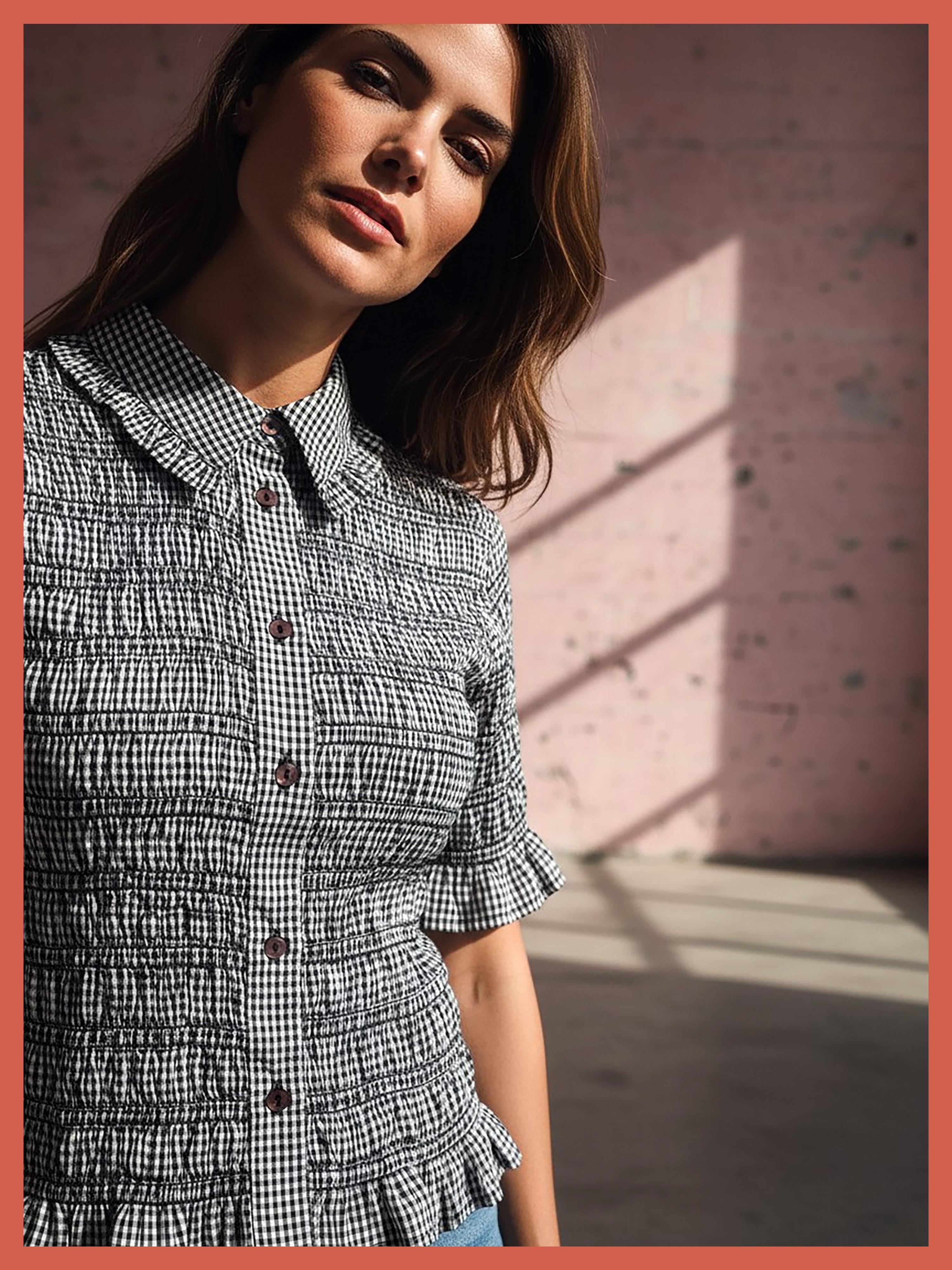 Astrid Gingham Blouse - Black