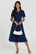 Angel Sleeve Jersey Midi Dress In Navy