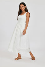 Sleeveless Jersey Top Broderie Midi Dress In White