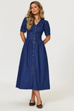 Denim Midi Dress In Blue