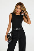 Sleeveless Jersey Crew Neck Top Black