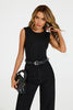 Sleeveless Jersey Crew Neck Top Black
