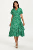 Floral Print Midi Wrap Dress In Green