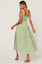Hem Detail Tiered Maxi Dress In Lime