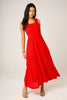 Lace Detail Tiered Maxi Dress In Red
