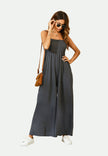 Combinaison Loungewear Bardot à Bretelles Gris Anthracite