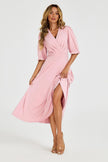 Half Sleeves Jersey Midi Dress with Wrap Neckline In Dusty Blush
