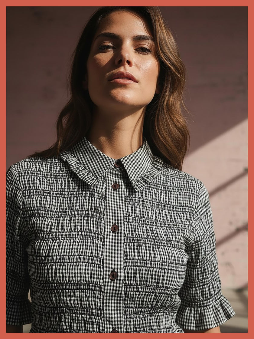 Astrid Gingham Blouse - Black