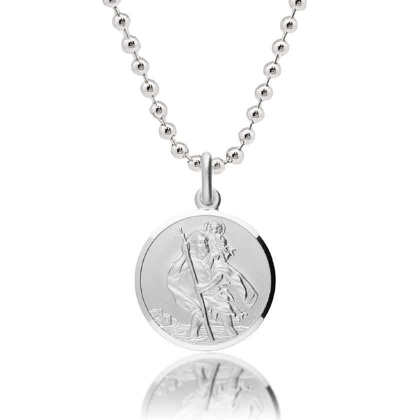 Classic St Christopher Necklace Sterling Silver 20mm