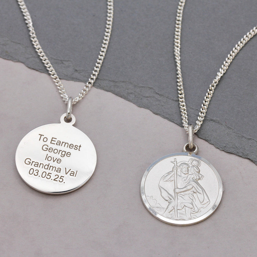 Classic St Christopher Necklace Sterling Silver 20mm