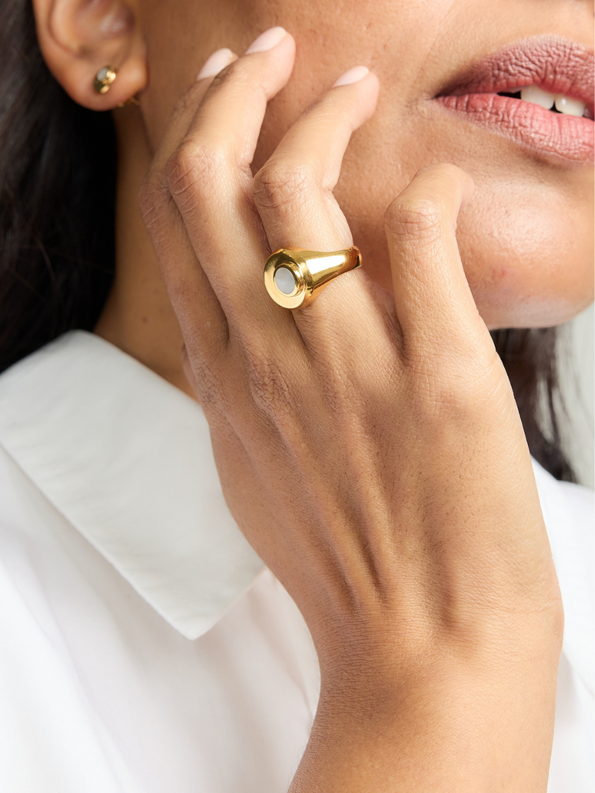 Gold plated Mother of Pearl ring - Cressida | No More Nobody