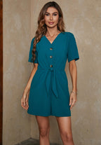 Button Down Playsuit In Green