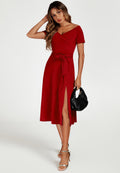 Bardot Midi Dress In Red