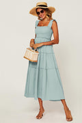Hem Detail Tiered Maxi Dress In Duck Egg