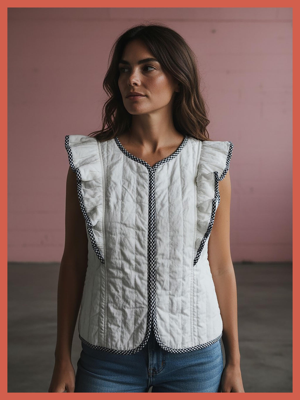 Aster Padded Frill Gilet - White