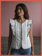 Aster Padded Frill Gilet - White