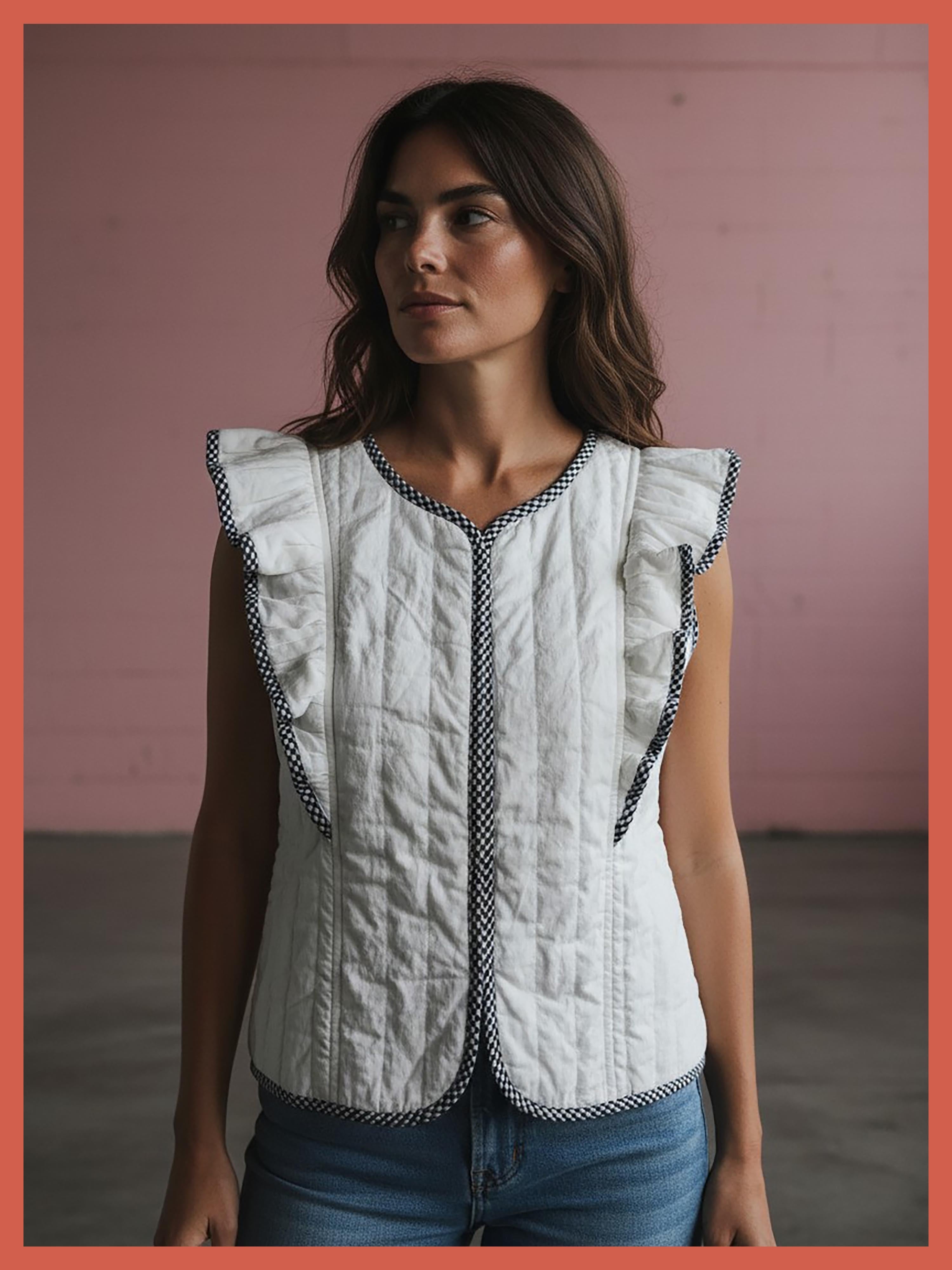 Aster Padded Frill Gilet - White