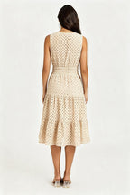Sleeveless Broderie Anglaise Midi Dress In Off White