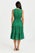 Sleeveless Broderie Anglaise Midi Dress In Green