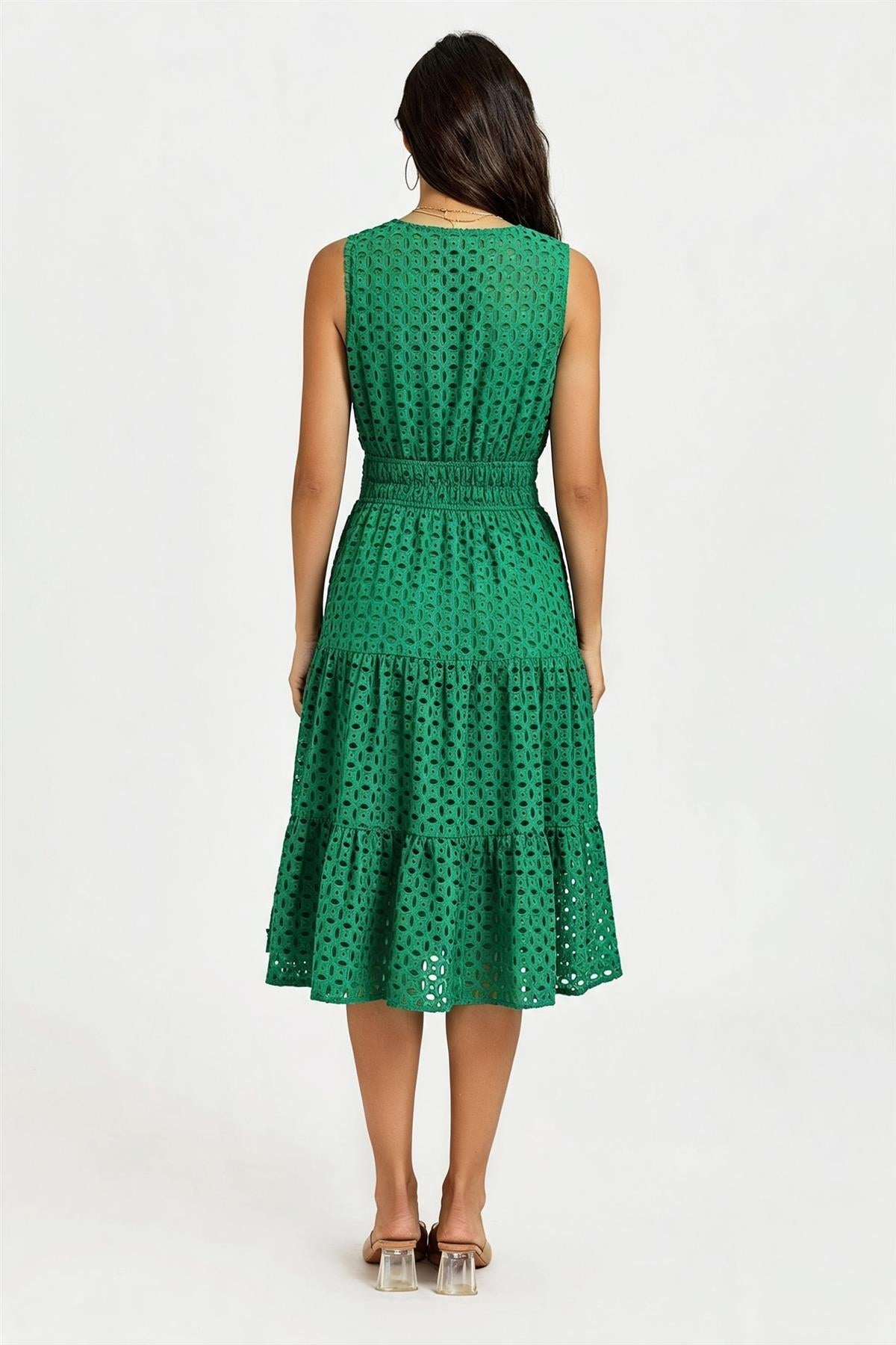Sleeveless Broderie Anglaise Midi Dress In Green
