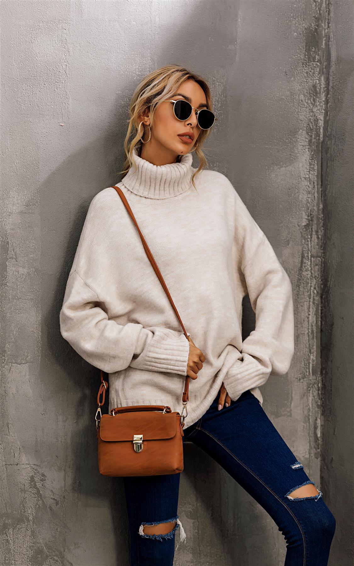 Pull Col Roulé Crème