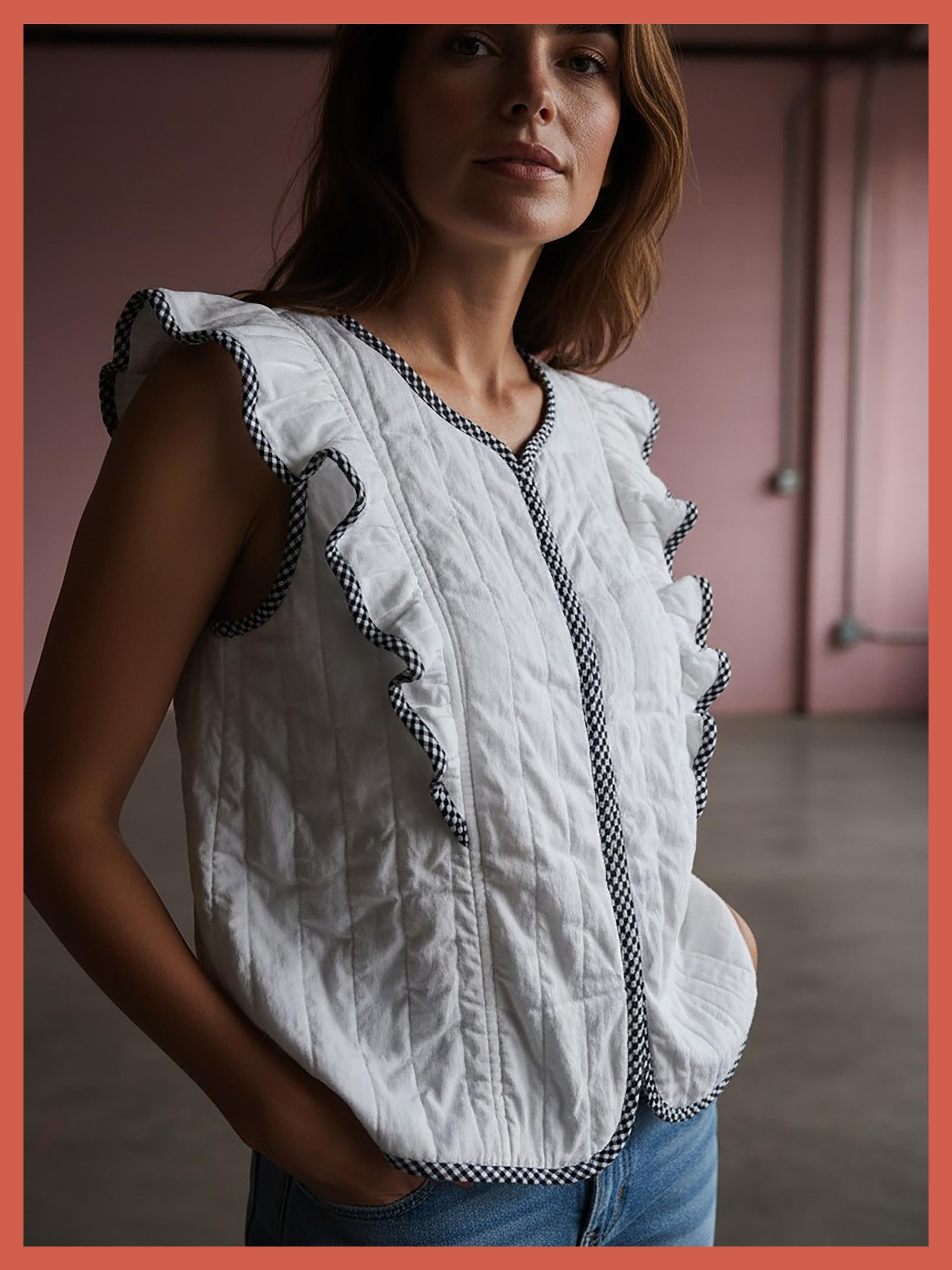 Aster Padded Frill Gilet - White
