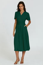 Angel Sleeve Jersey Midi Dress In Dark Green
