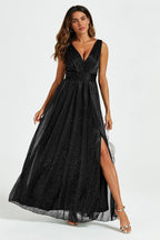 Sparkly V Neck Bridesmaid Maxi Dress In Black