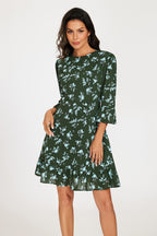 Floral Print Frill Detail Mini Dress In Green