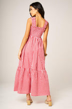 Check Print Hem Detail Maxi Dress In Red