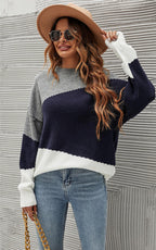 Navy & White Block Colour Jumper Top In Grey