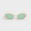 Ovale Sonnenbrille aus Acetat und Metall mit Lorbeer-Detail, Creme/Gold/Lorbeergrün