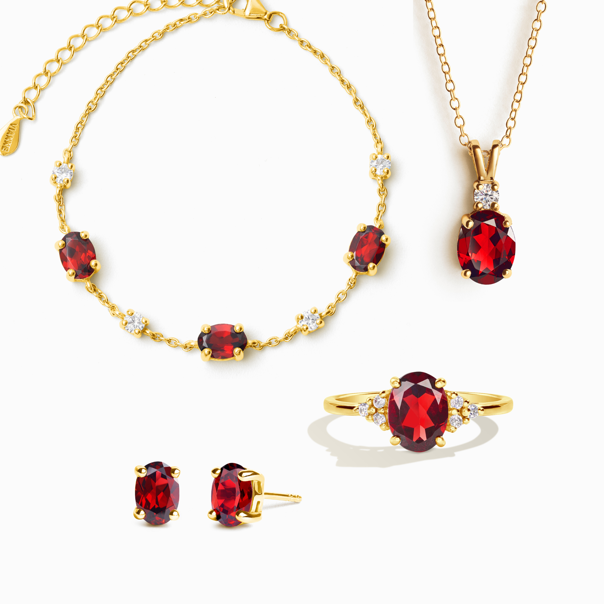 Parure complète - Parure de bijoux en grenat en vermeil 18 carats