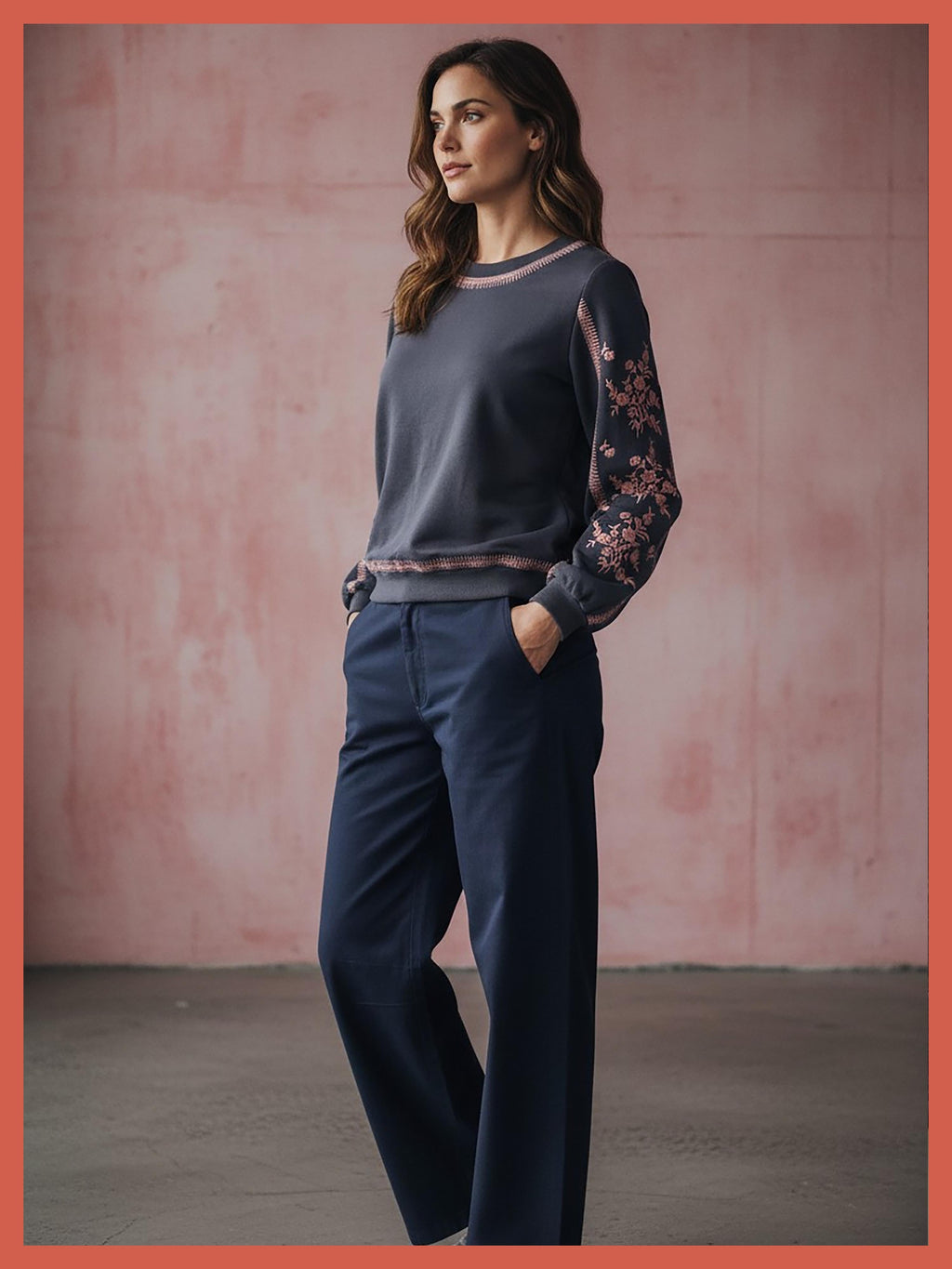 Catalina Embroidered Sweater In Washed Blue