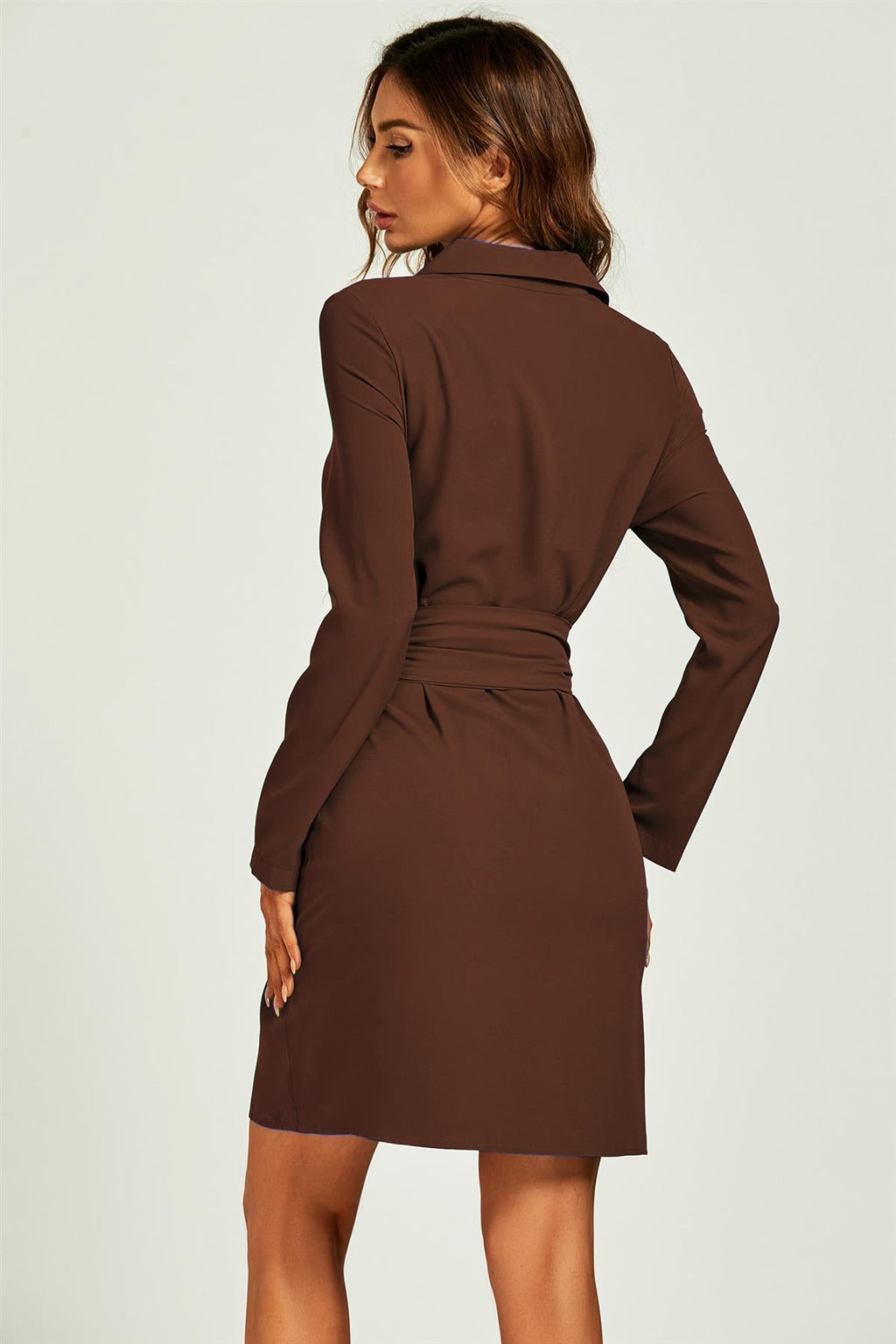 Shirt Wrap Tie Mini Dress In Brown