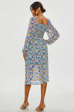 Floral Print Long Sleeve Maxi Dress In Blue