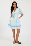 Gingham Lace Detail Mini Dress In Green