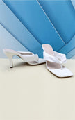 Woven Pattern Knot Toe Thong High Heeled Mule Sandal In White