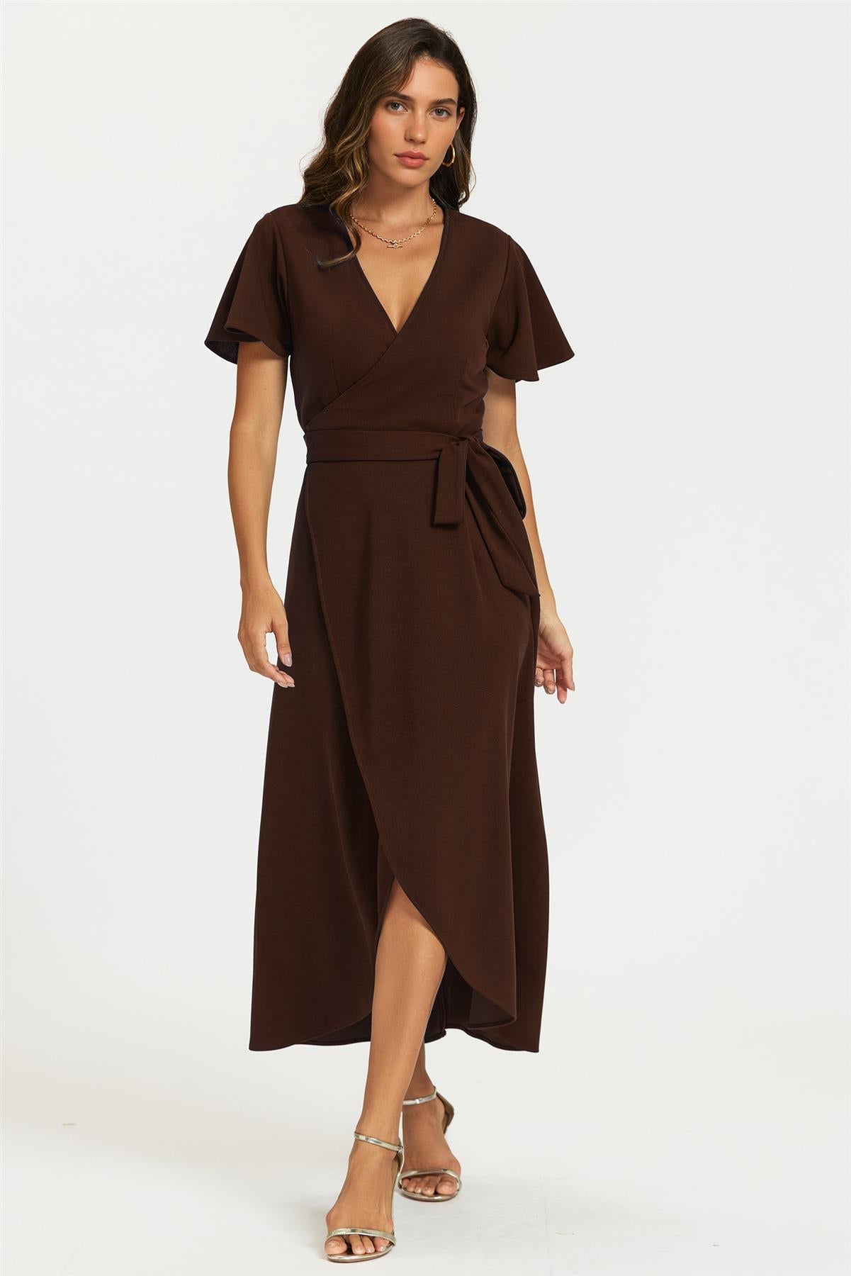 Wrap Maxi Dress In Espresso