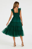 Sleeveless Smocked Ruffle Tulle Dress In Forest Green