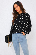 Black Dot Print Halter Neck Blouse Top In Black