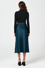 Teal Satin Midi Skirt