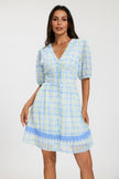 Gingham Lace Detail Mini Dress In Green