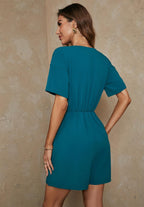 Button Down Playsuit In Green