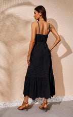 Lace Embroidery Anglaise Maxi Dress In Black