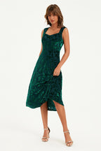 Floral Velvet Devore Sweetheart Neck Midi Dress In Green