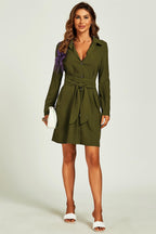 Shirt Wrap Tie Mini Dress In Olive