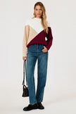 Colour Block Jumper Top In Camel & Wine & White
